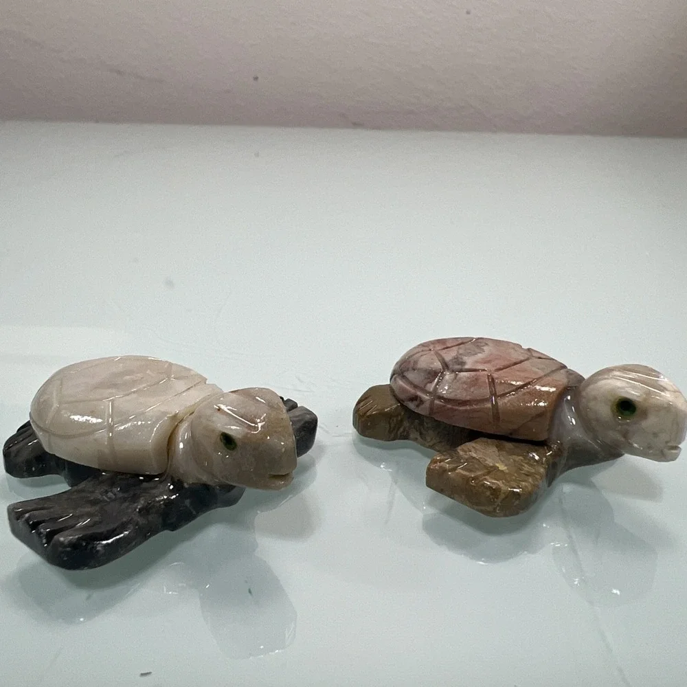 Sea Turtle Figurines Handcrafted In Ecuador Stone Carved Pair Decor